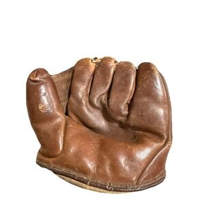 Vintage JC Higgins Leather Baseball Glove Brown Split Finger Mid Century Antique